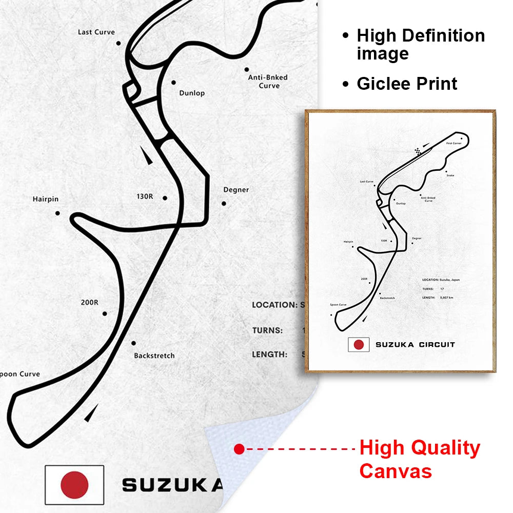 Minimalist Circuit Map Canvas Print - Unframed