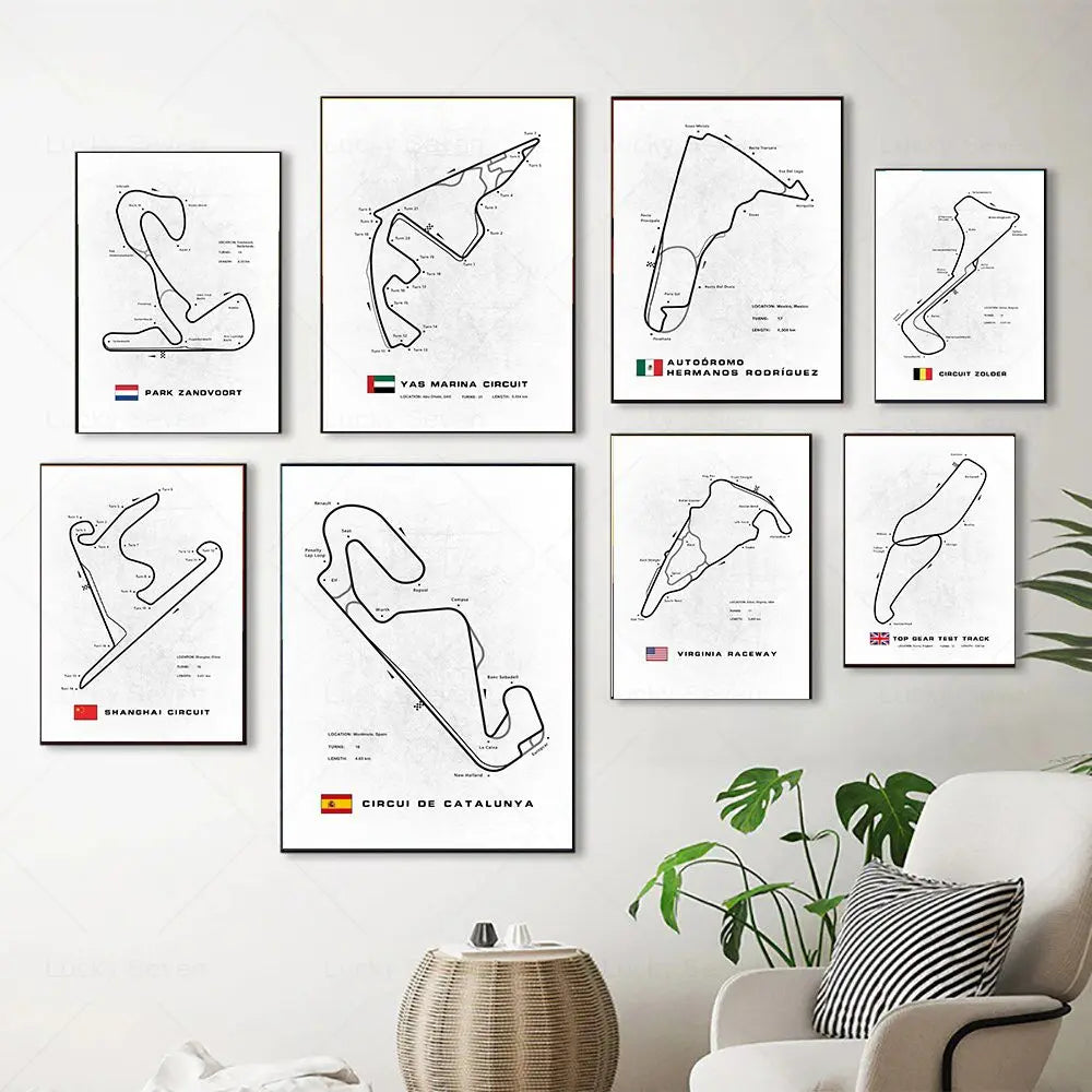 Minimalist Circuit Map Canvas Print - Unframed