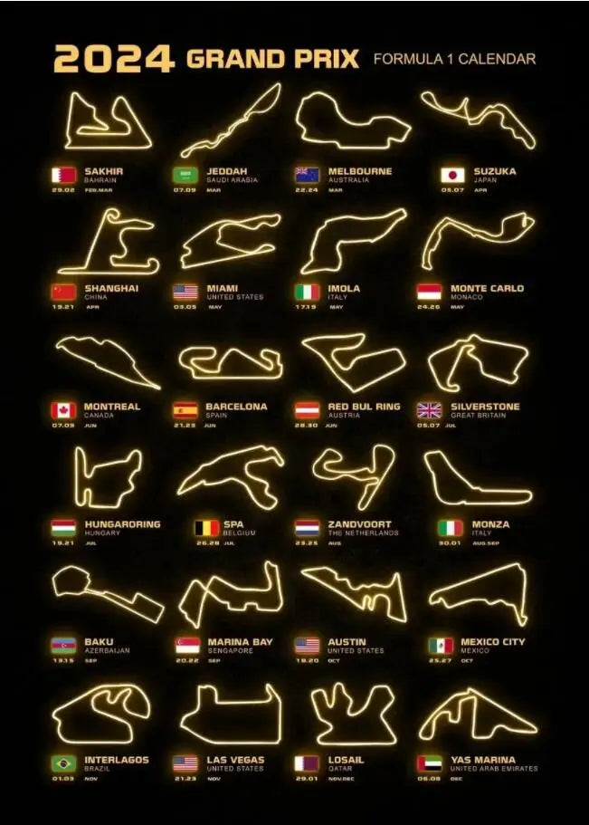 Racing Circuit Season Calendar Canvas Poster