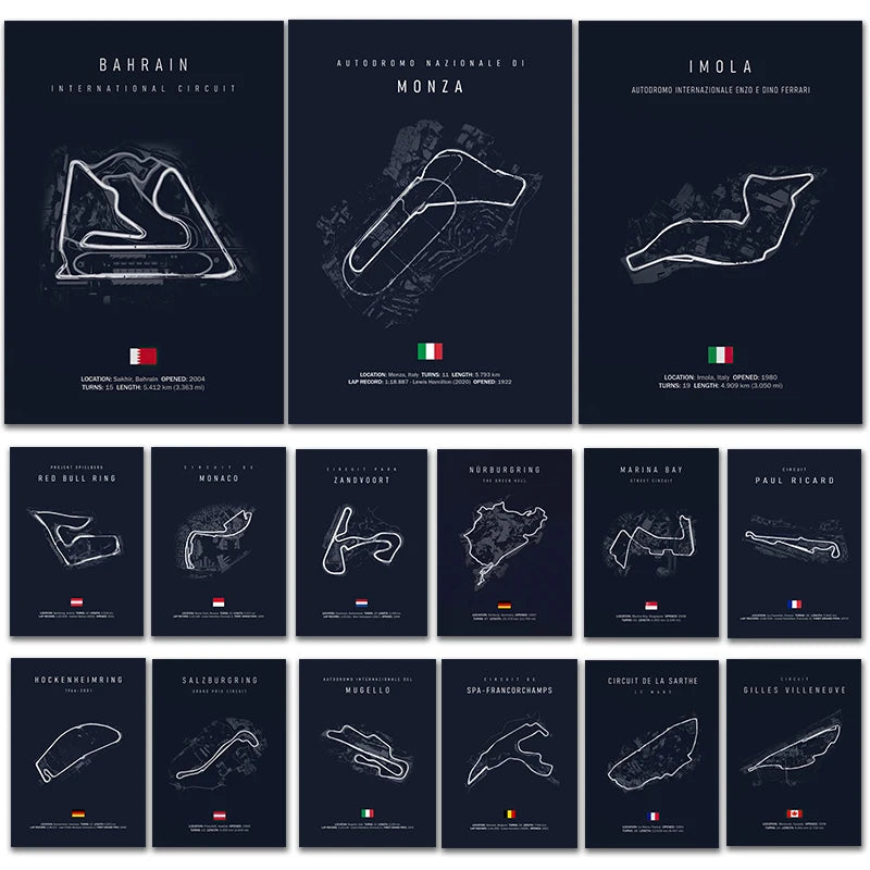 Racing Circuit Canvas Wall Art Poster - Imola & Monaco